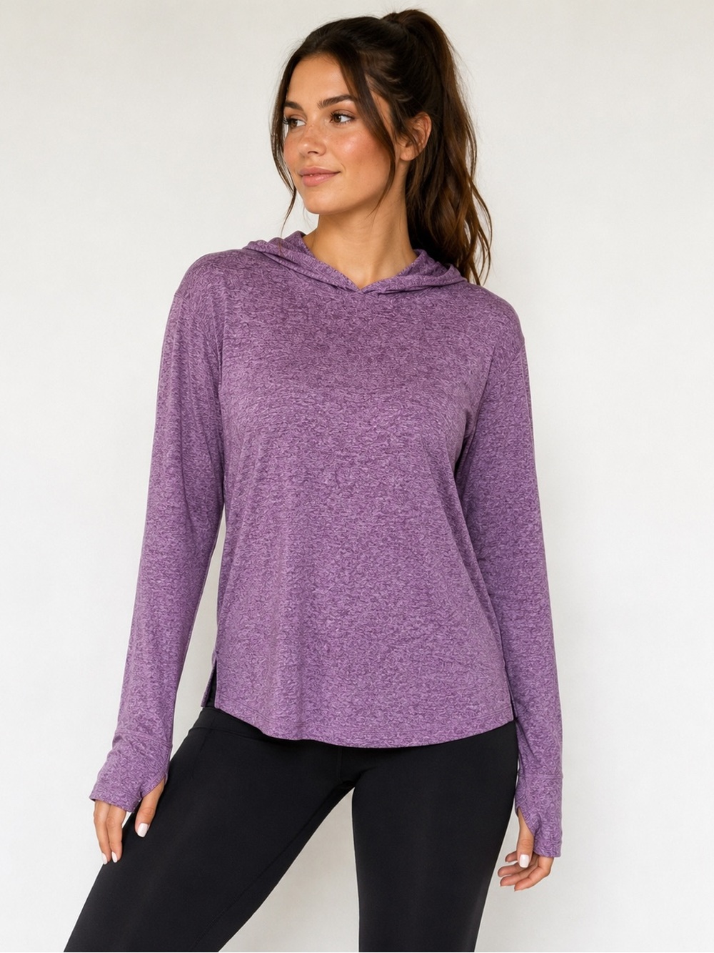 Athleta Uptempo II Hoodie Sweatshirt Purple Heather Lightweight Pullover XXS